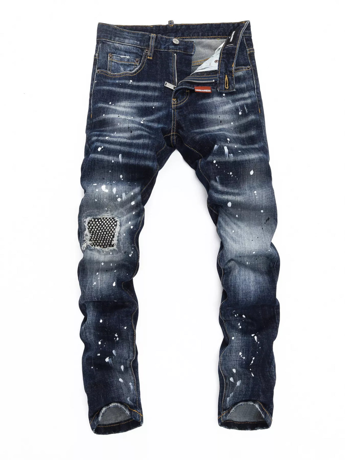 Rivière men's dark wash distressed slim fit jeans